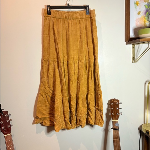 Wonderly Dresses & Skirts - Mustard Yellow Cotton Gauze Tiered Maxi Skirt